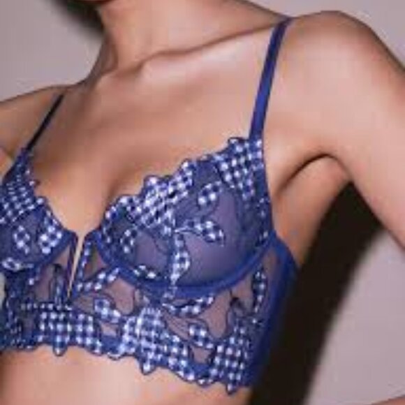 Lily Embroidery Longline Demi Bra 34B & Lily Embroidery Hipster Thong size 4 (L) - Picture 1 of 4